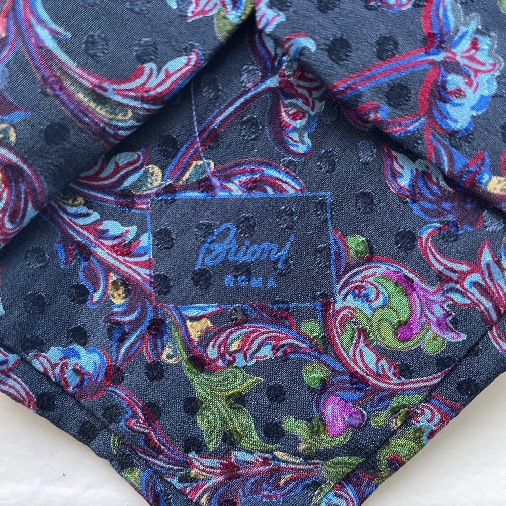 BRIONI Tie Italian Silk Handmade Floral Design